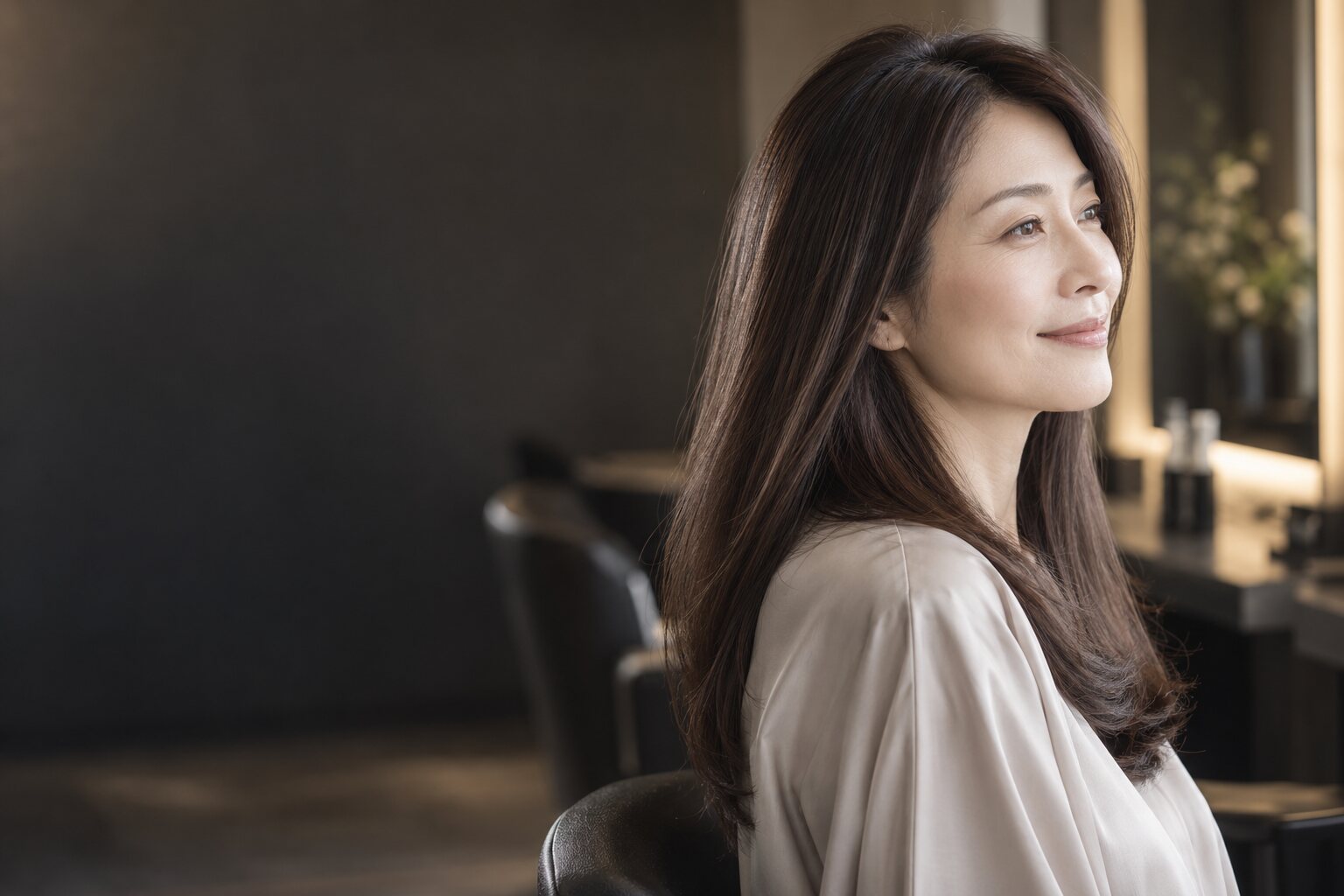 自然な艶のストレートヘアの女性・仕上がりイメージ