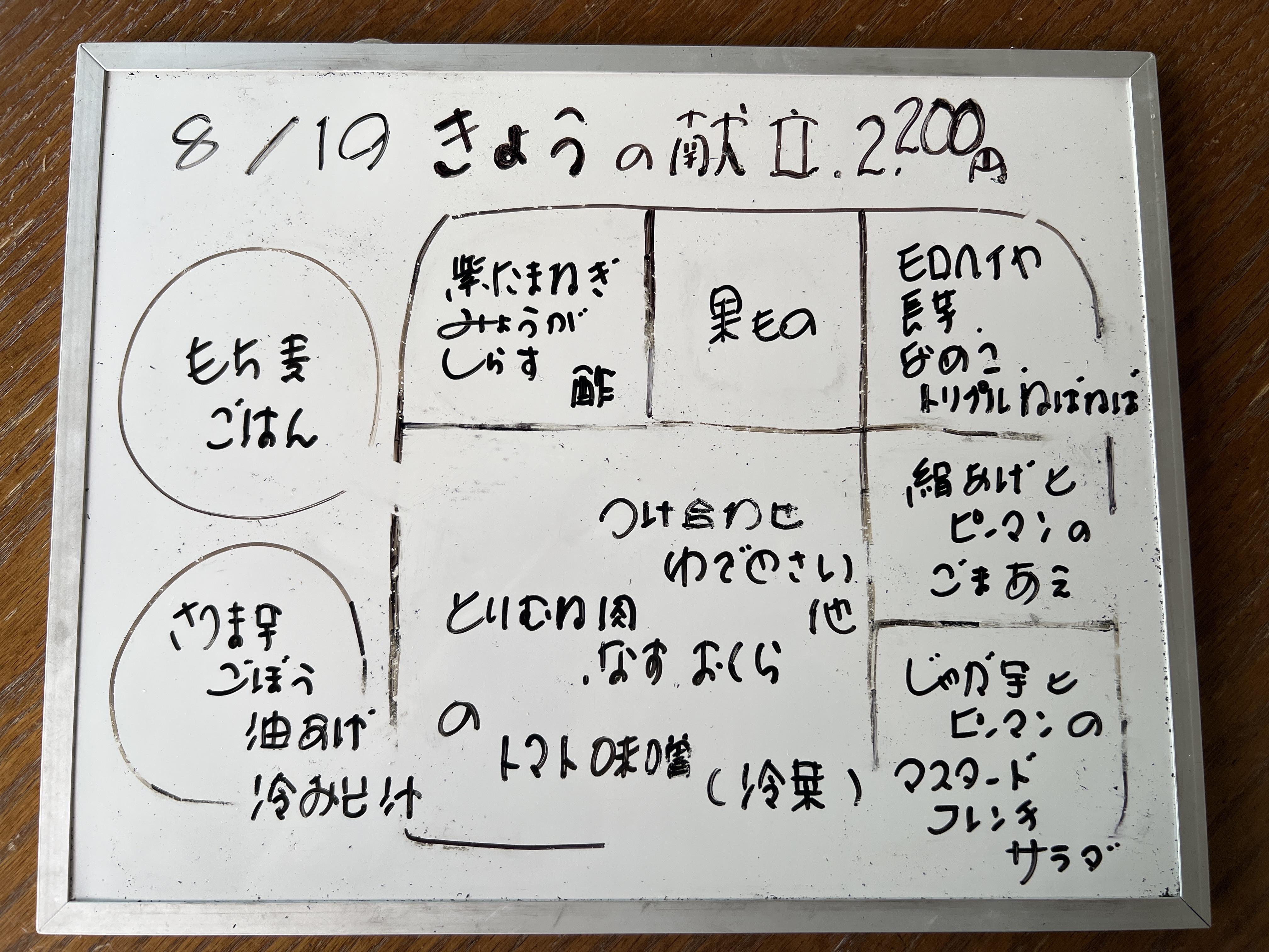 8/19（火）　今日の献立 （昼）夜）