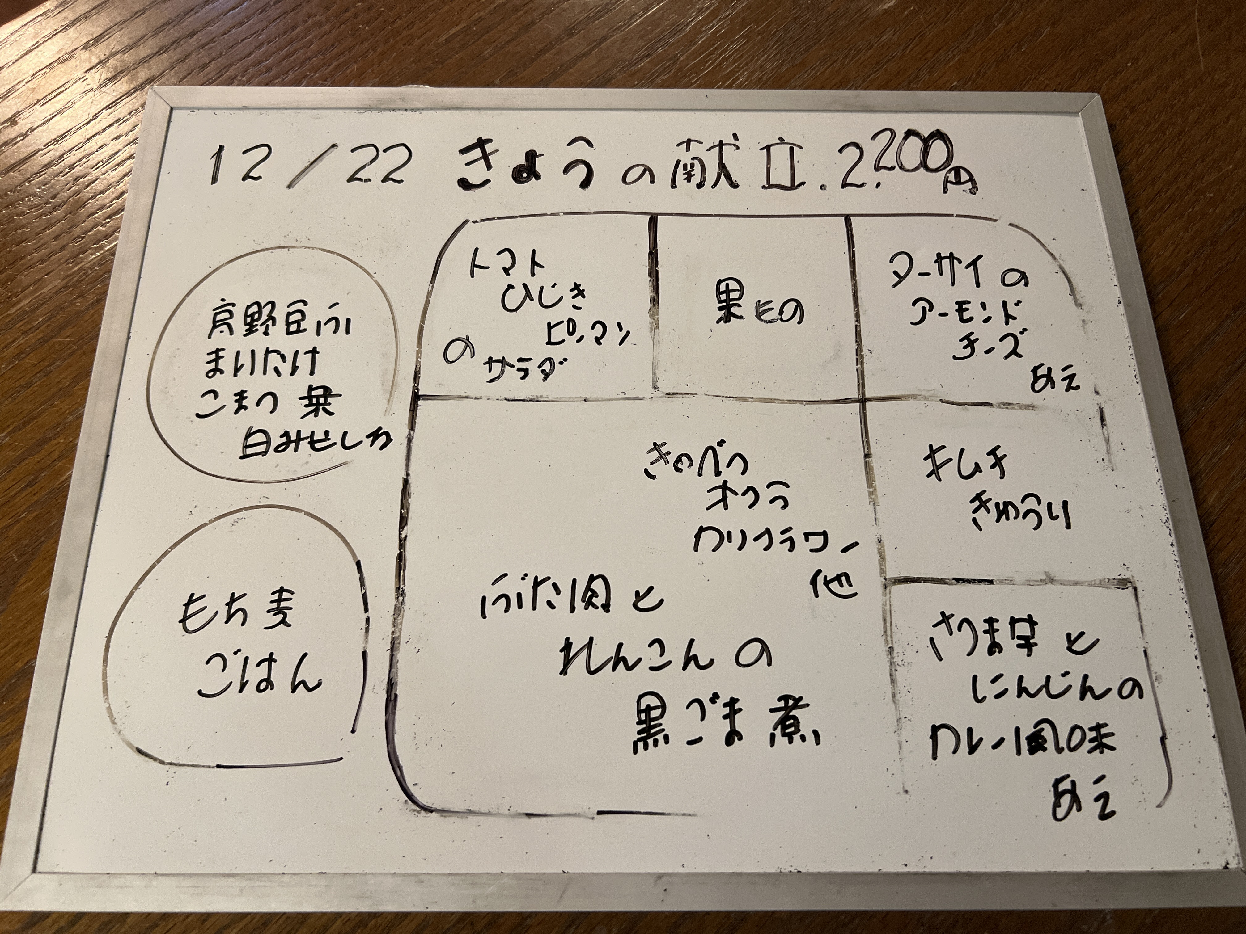 12/22（月）　今日の献立 （夜）