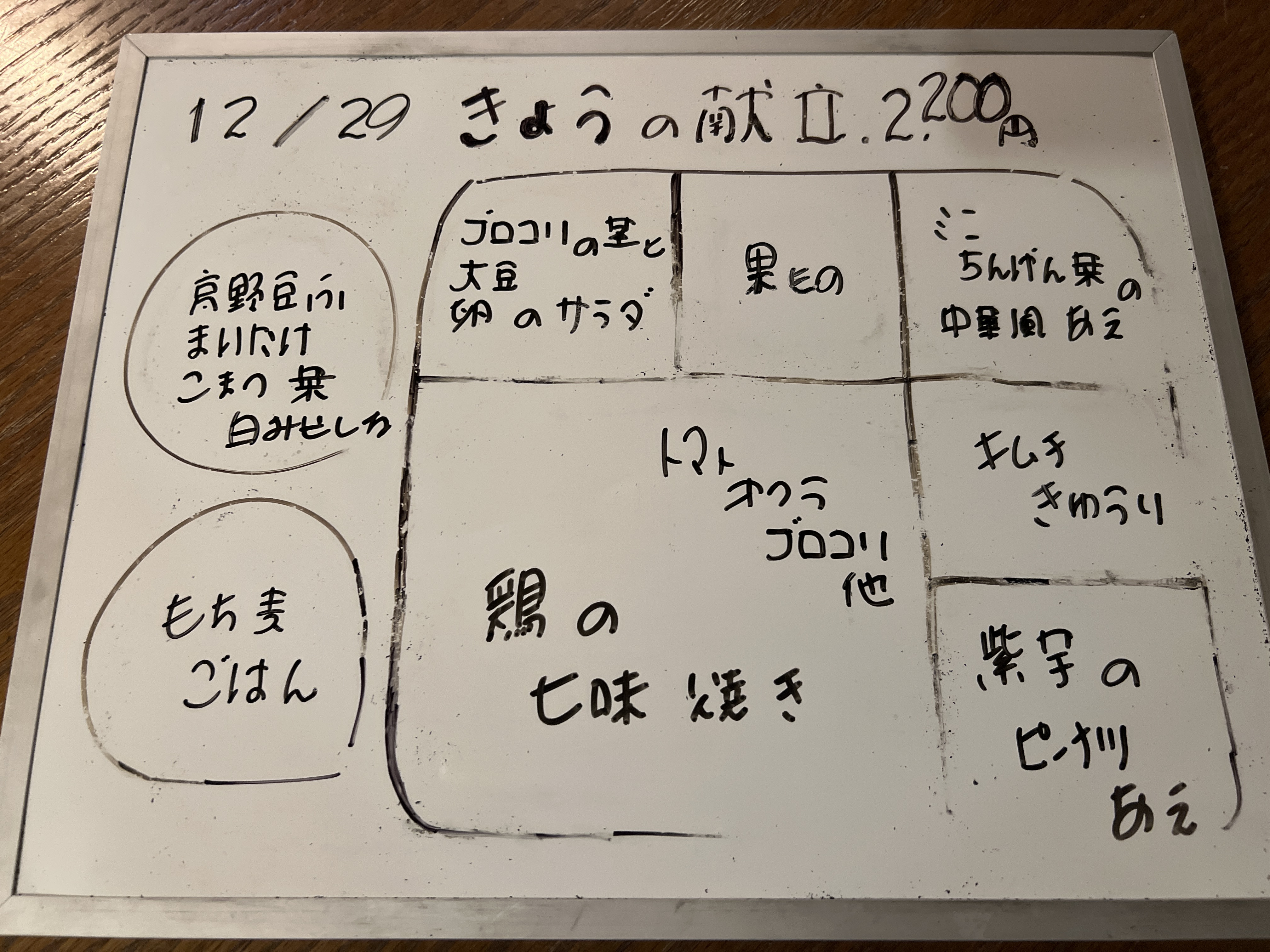 12/29（月）　今日の献立 （昼）夜）