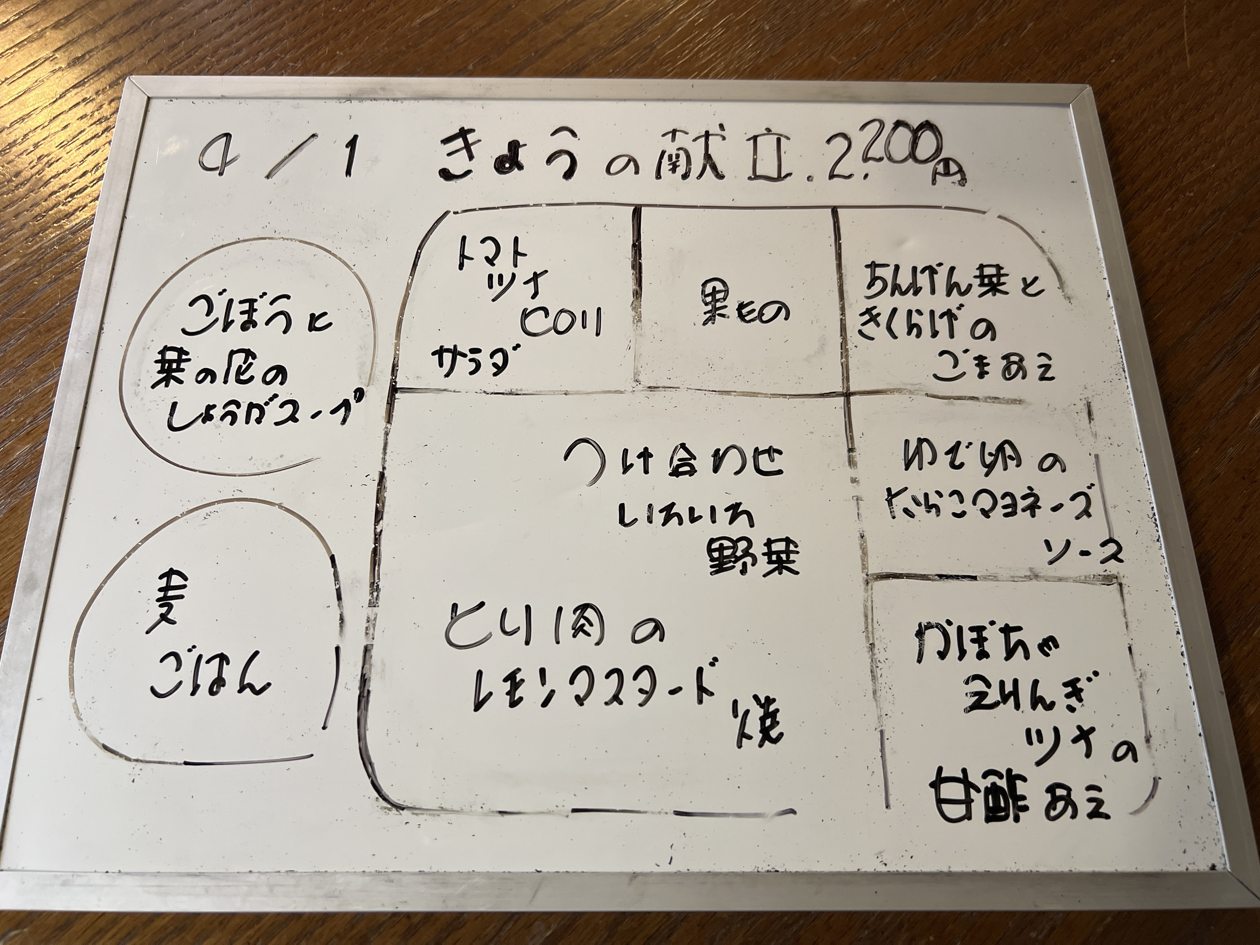 4/1（水）　今日の献立（昼）夜）