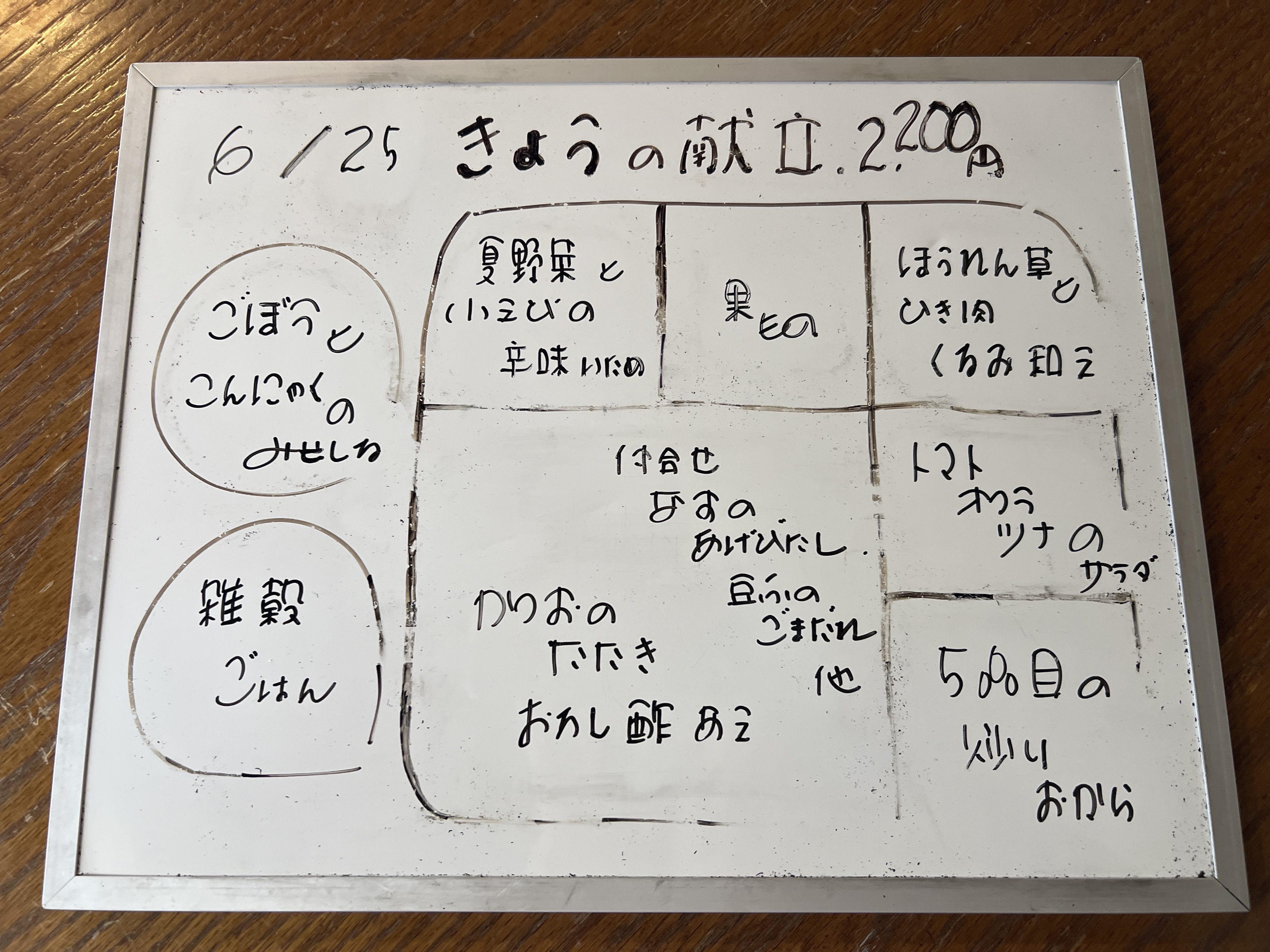 6/25（木）　今日の献立　（夜）