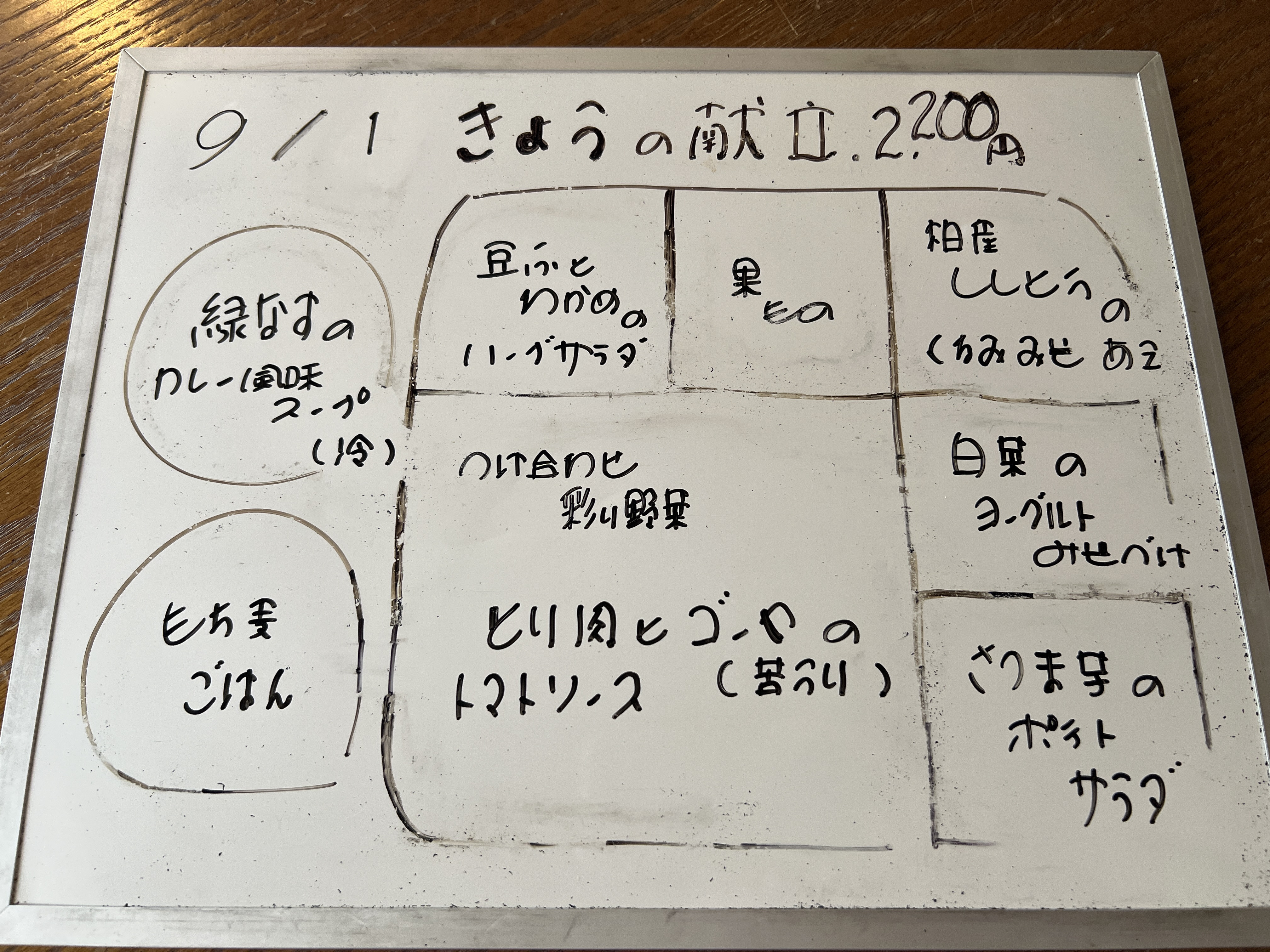9/1（火）　今日の献立　（昼）夜）