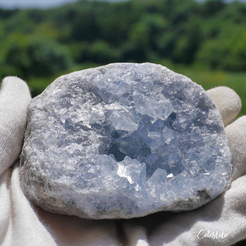 天然石 約297g約76mmセレスタイト(マダガスカル産)クラスター原石結晶ぎっしり天青石ナチュラル鉱物