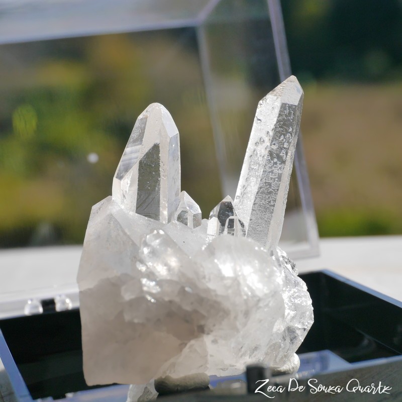 天然石 約46g ケース高さ約68mm 水晶クラスター(ゼカ・デ・ソウザ産)ラベル付き 透明クリスタル結晶原石 簡易キット