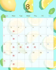 2026年8月　黄色　青　シンプル　爽やか　夏　レモン　カレンダー　Instagram投稿 - 1.png