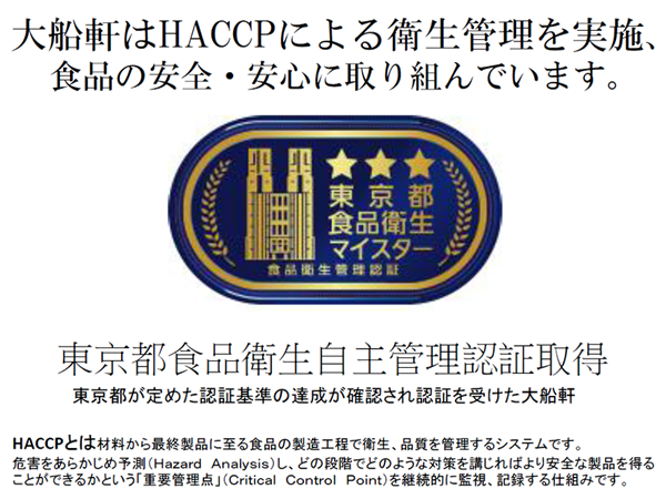 大船軒はHACCPによる衛生管理を実施、食の安全・安心に取り組んでいます。