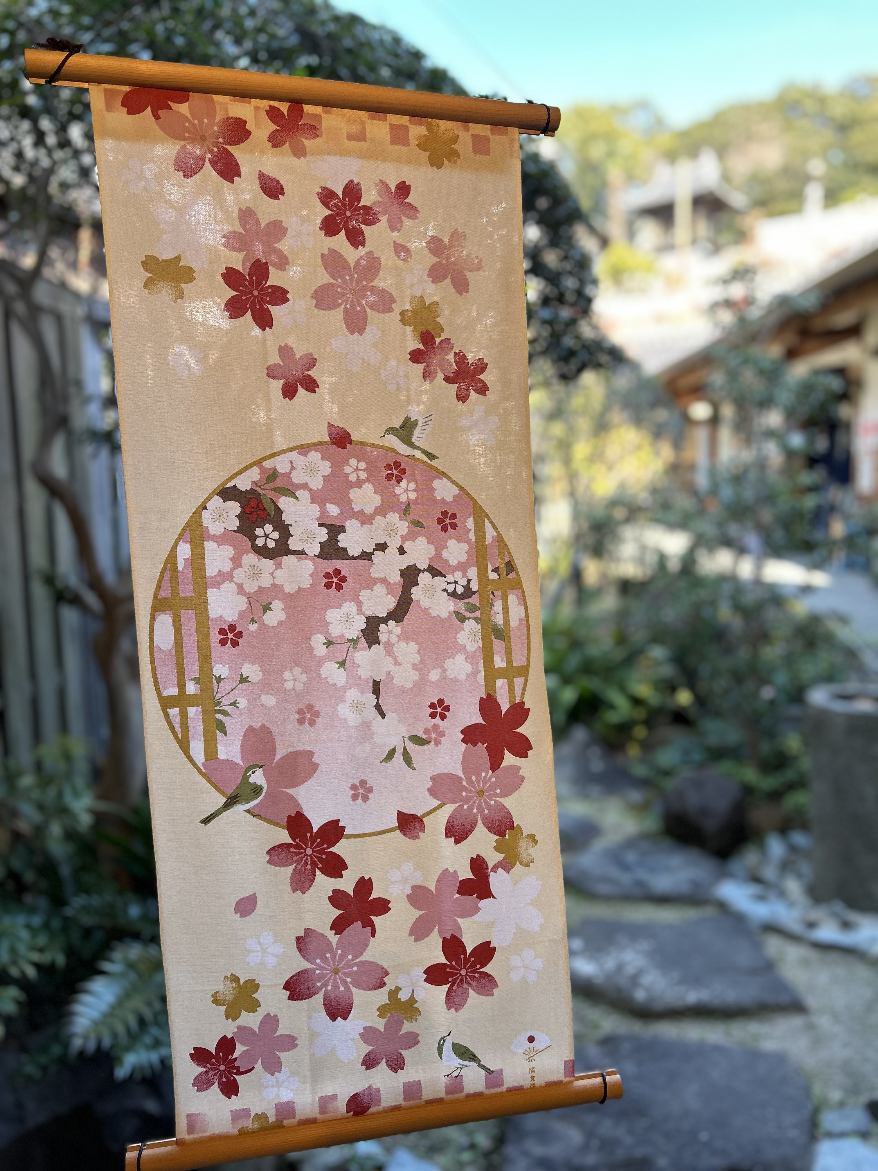 手ぬぐい「舞桜に鶯」