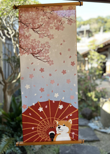 手ぬぐい「舞桜と豆柴」