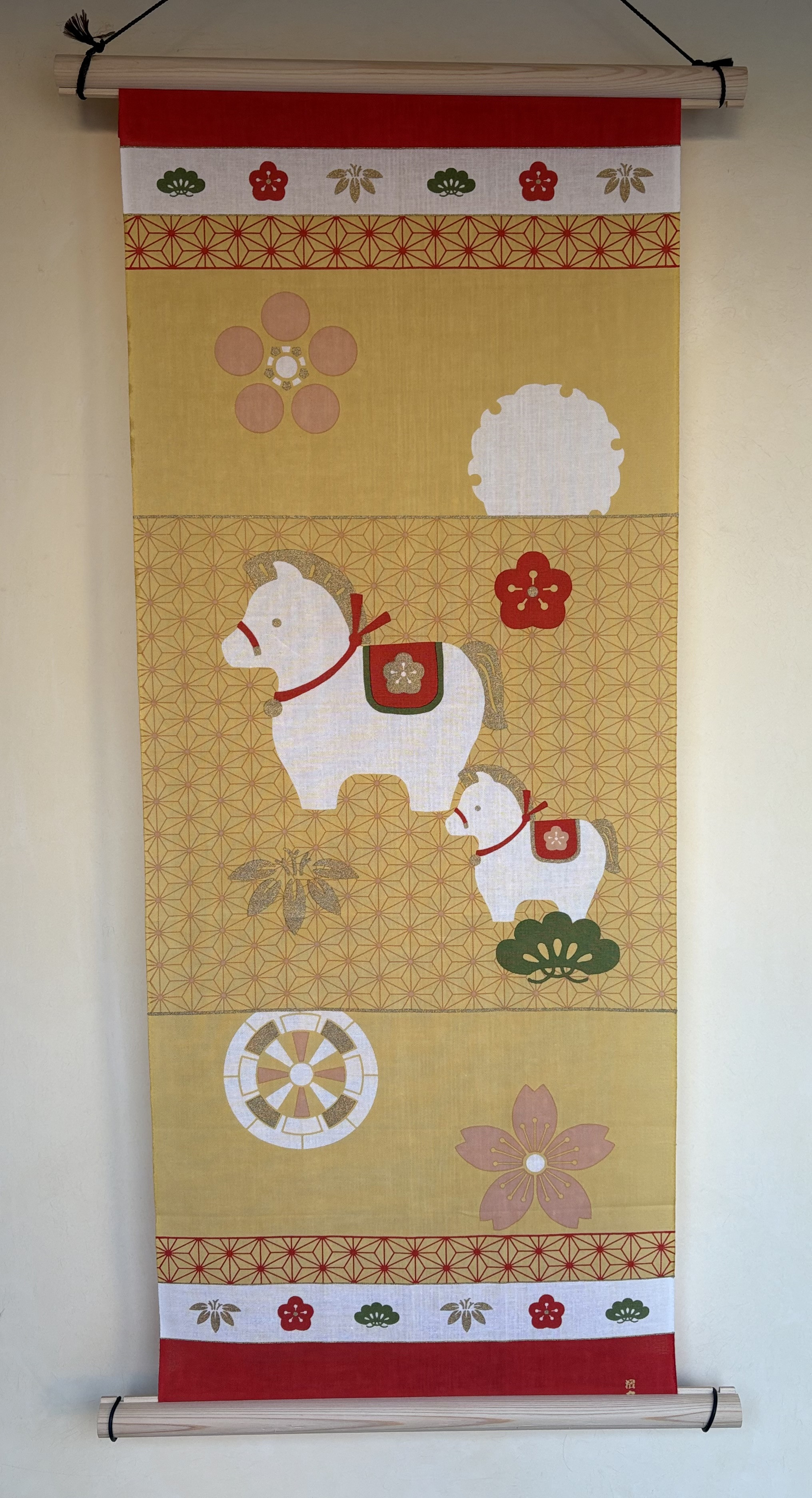 絵手ぬぐい「めでた午飾り」