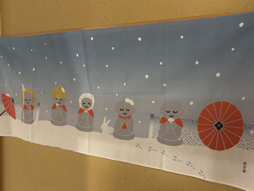 絵手ぬぐい「ぼたん雪とお地蔵さま」