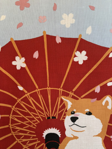 絵手ぬぐい「舞桜と豆柴」