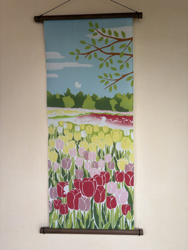 絵手ぬぐい「チューリップ畑」