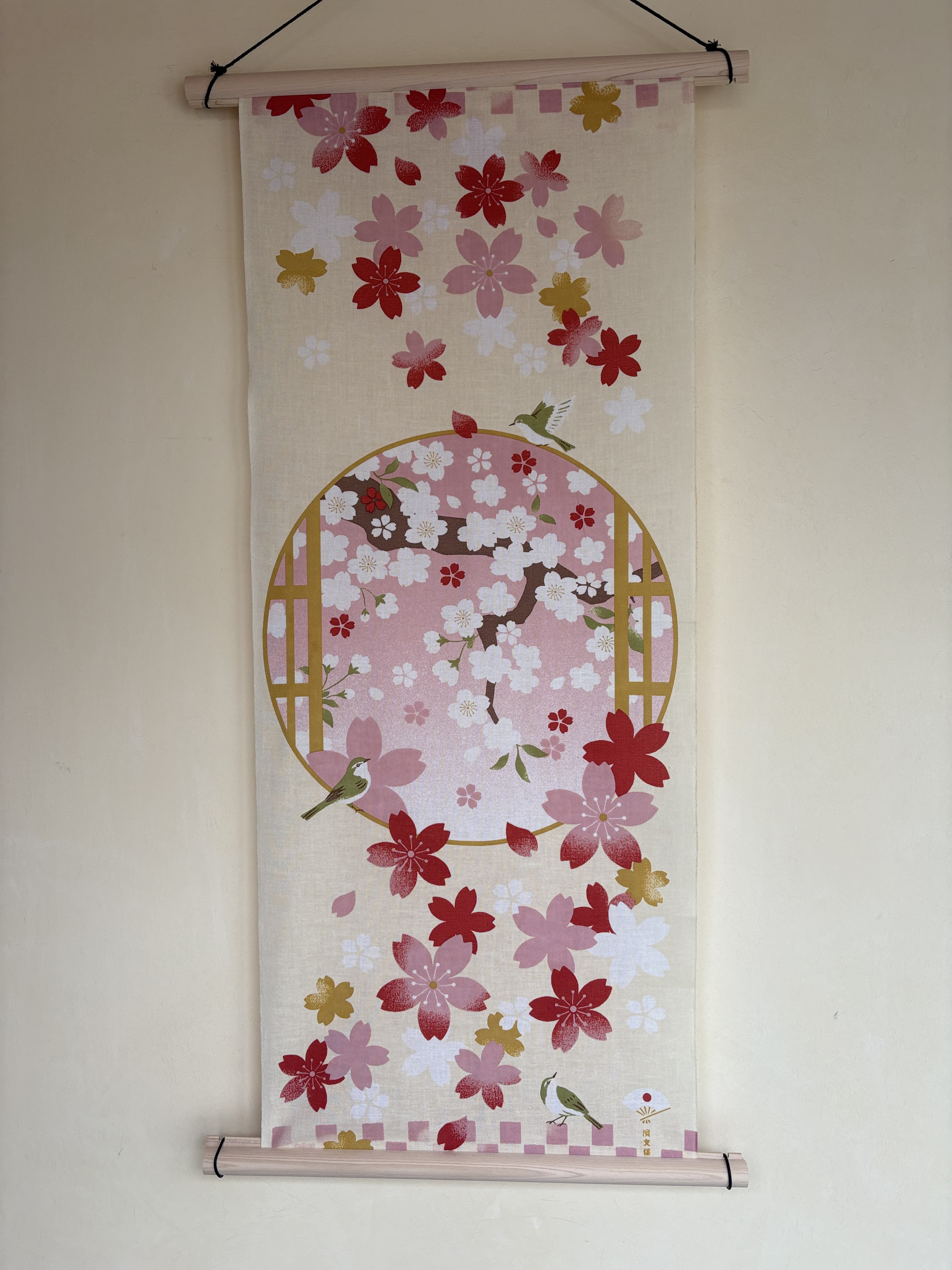 手ぬぐい「舞桜と鶯」