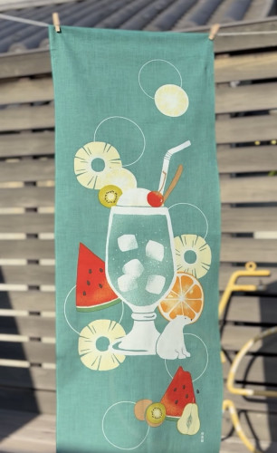 絵手ぬぐい「爽やかクリームソーダ」