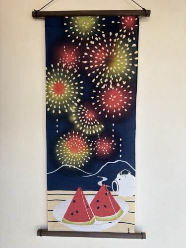 絵手ぬぐい「スイカ花火」