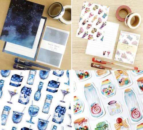 パフェ、星空ミニレター　星空ドリンク、お菓子の瓶フレークシール再販のお知らせ