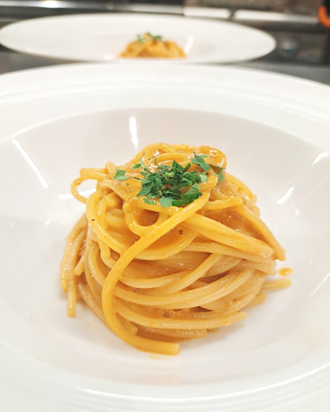平爪蟹のトマトクリームソース スパゲッティ
