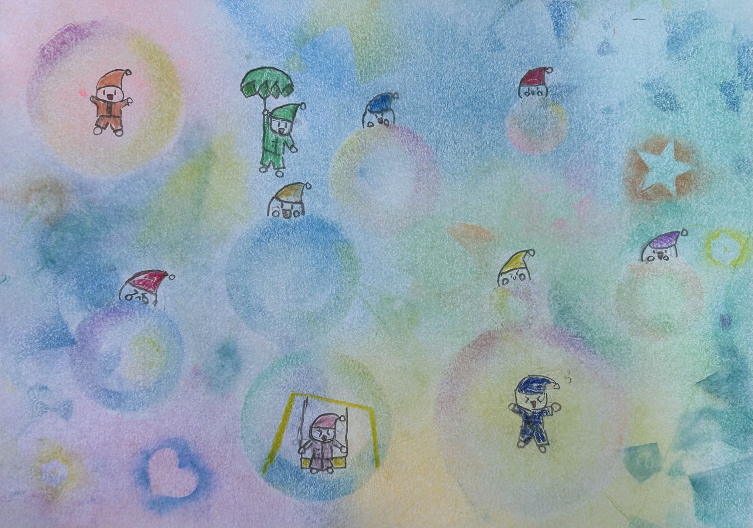 パステル画   (小3　女の子　「小人の世界」)