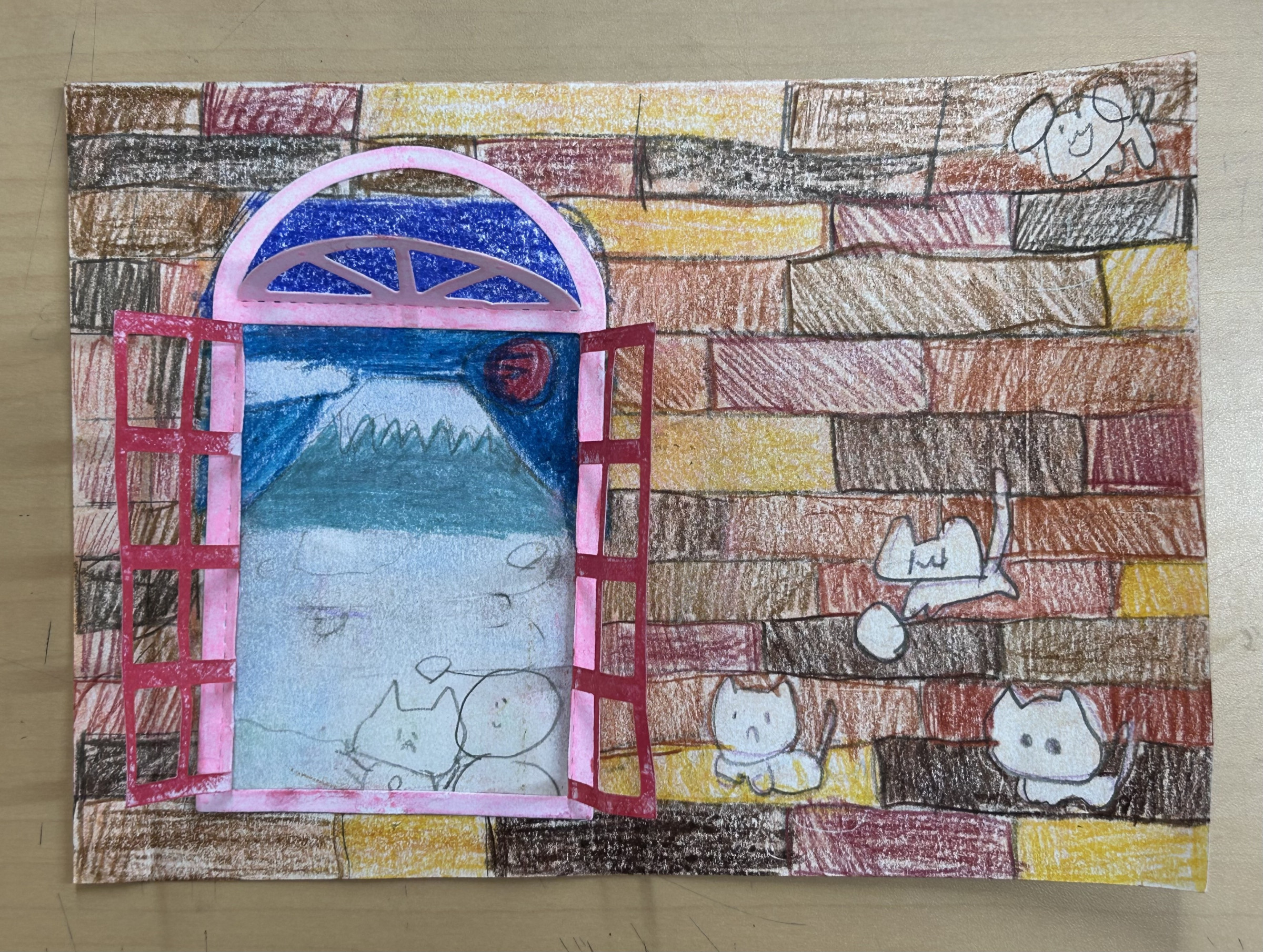 エンボス画　(小4   女子　「窓から見える富士山」)