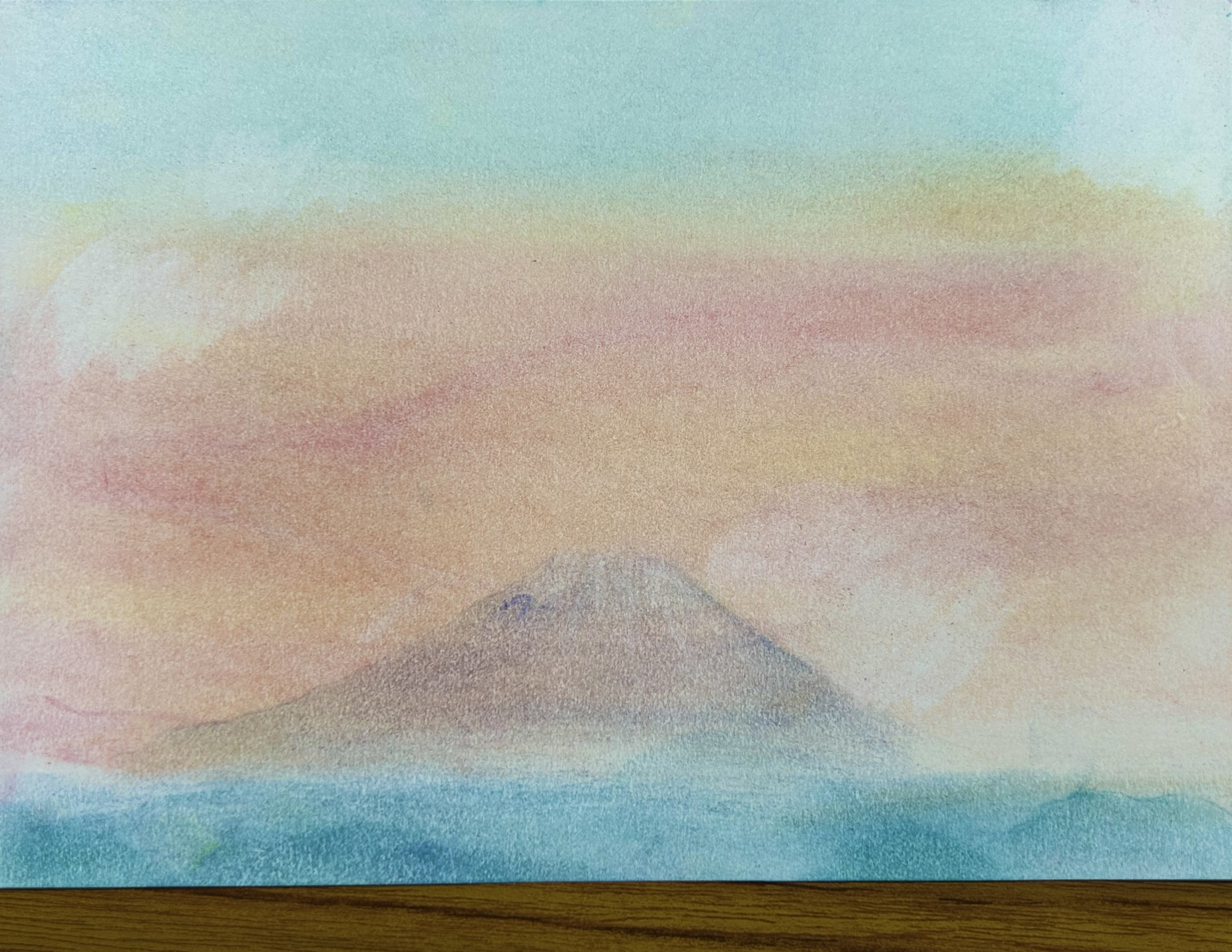 パステル画 (小2   女の子　「しずかな富士山)