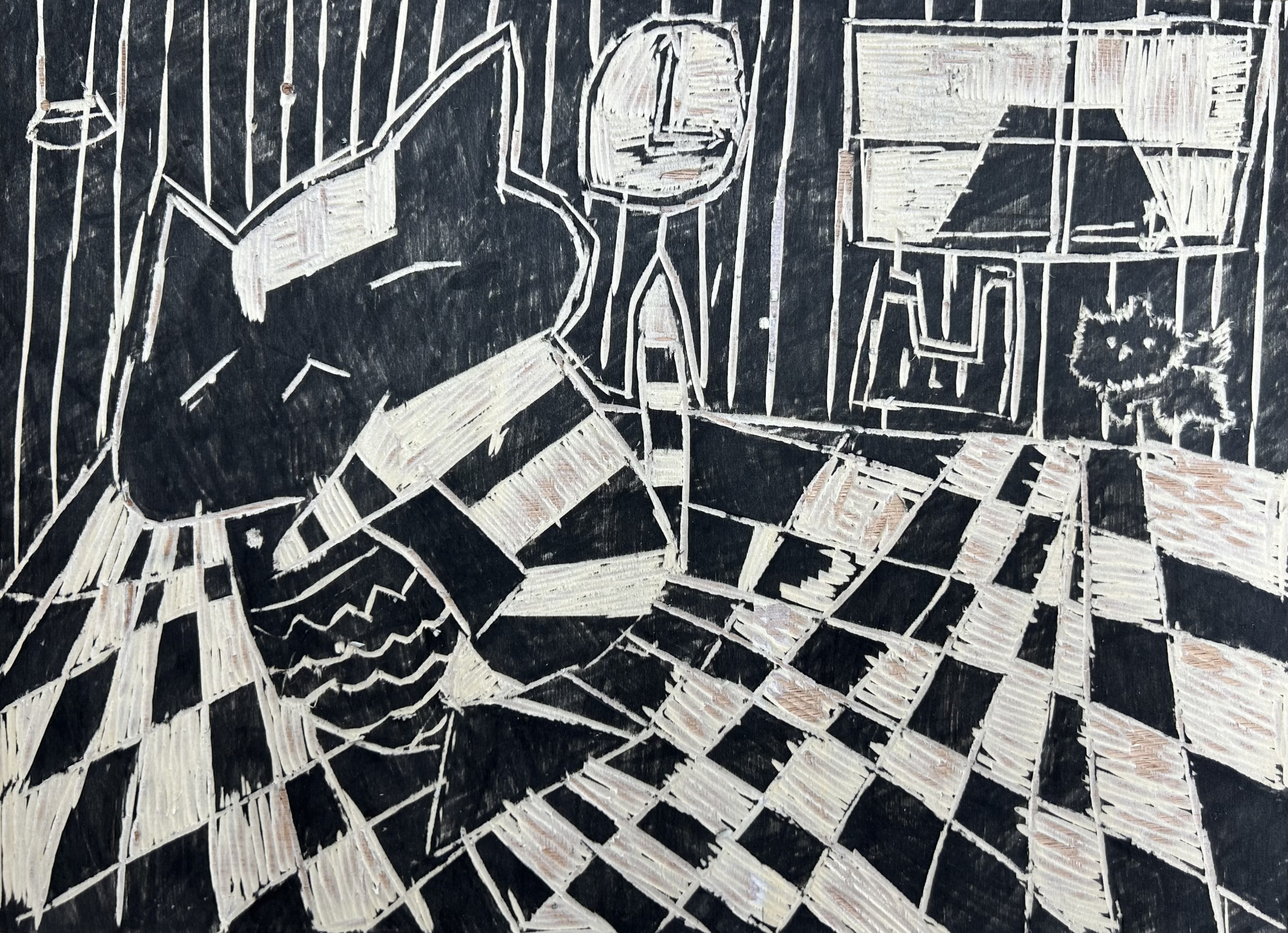 木画　(小5   女子　「魚と寝る猫」)