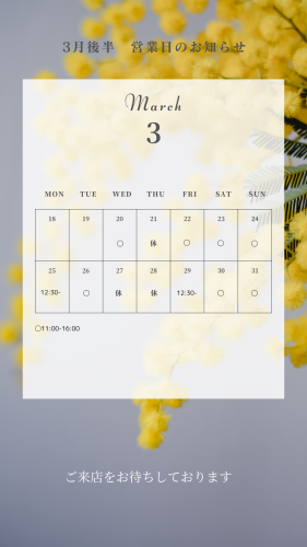 白　緑　黄色　ナチュラル　3月のカレンダー　営業日のお知らせ　Instagramストーリー.png