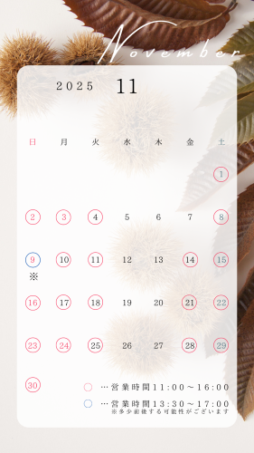 11月の営業予定につきまして
