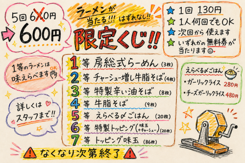 【150枚限定】ラーメンが当たるお楽しみ限定くじ