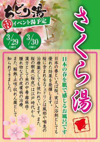 3月のイベント湯は、「さくら湯」です！