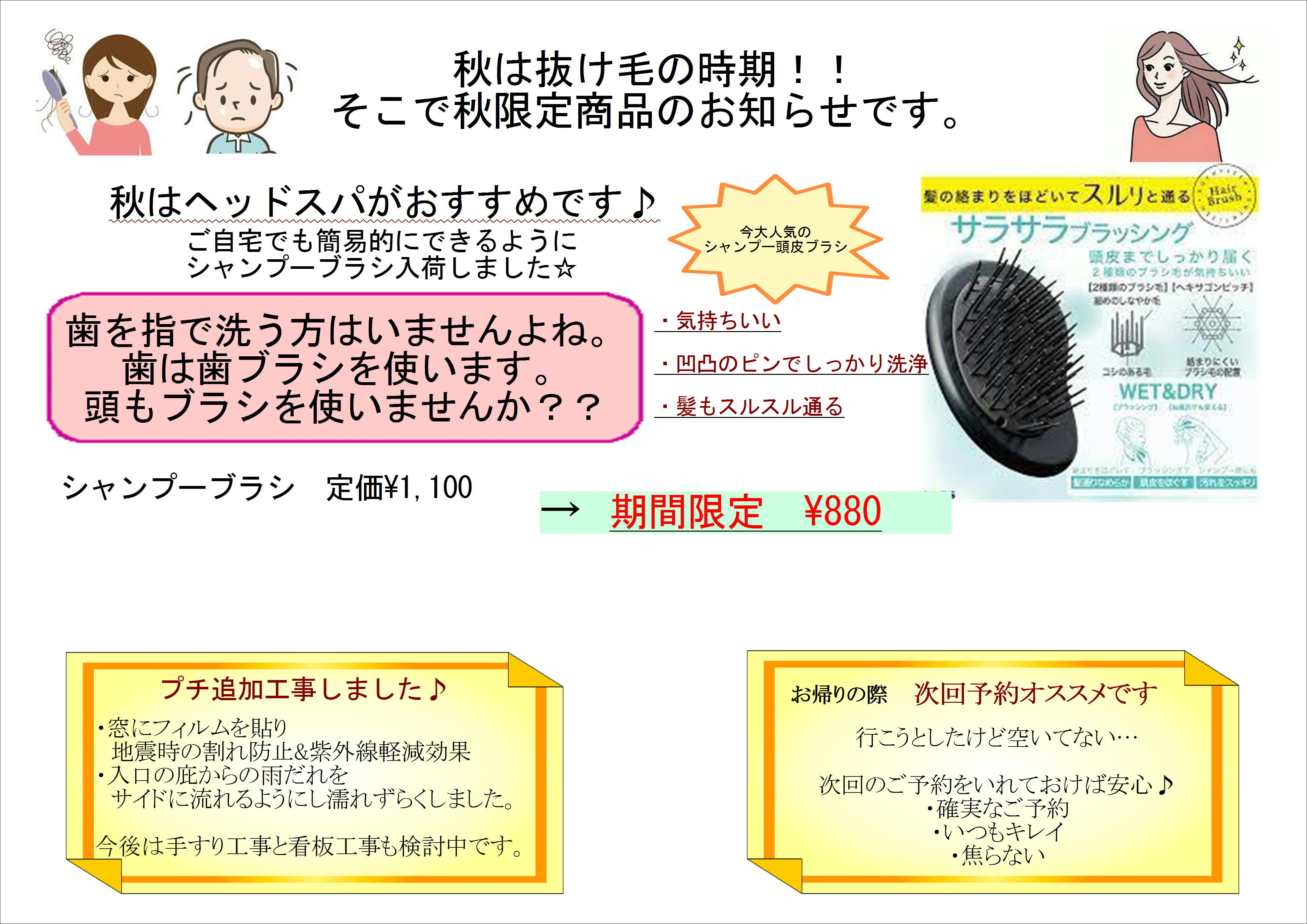 シャンプーブラシ　秋限定価格！！