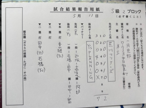荒川マリナーズ戦　結果.JPG