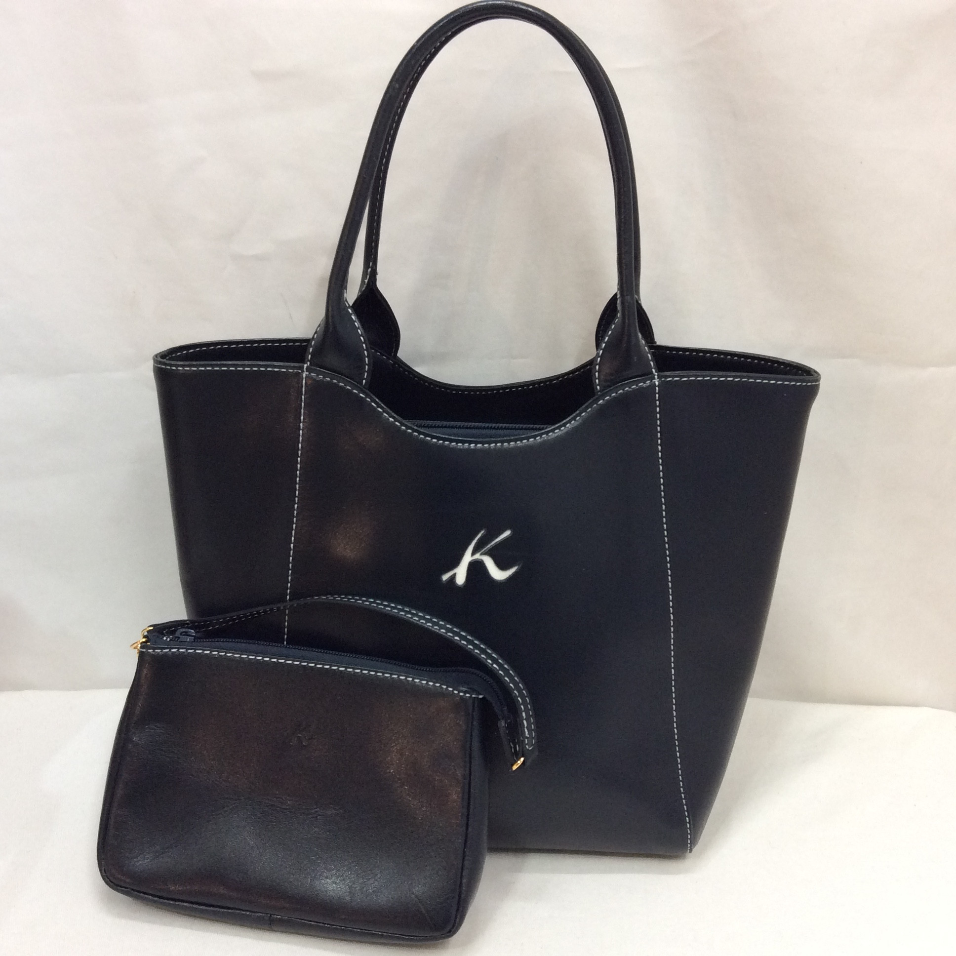 キタムラ 横浜元町KITAMURA レザーバッグ ポーチ付き ネイビー