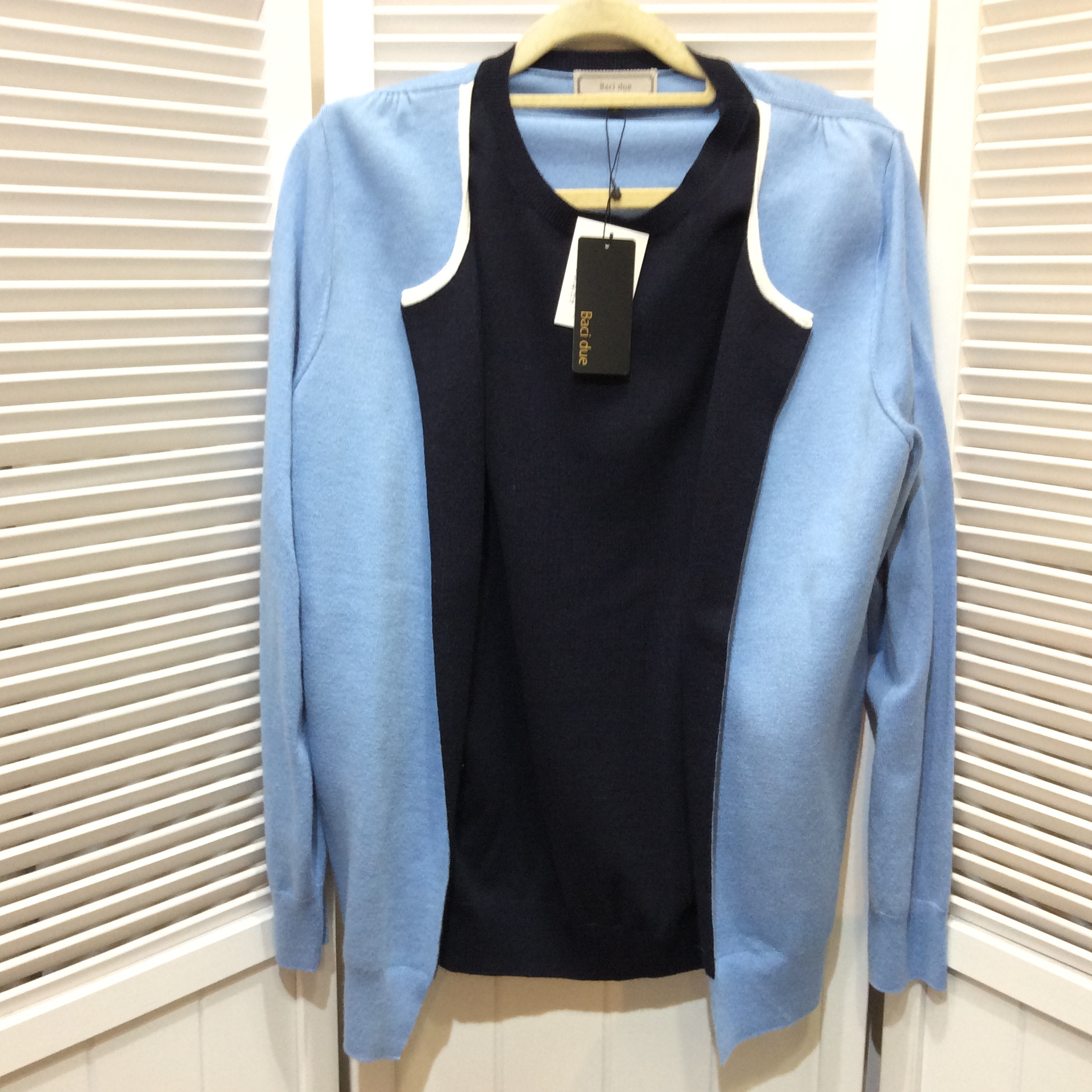 未使用 アンサンブル風ニットセーター  L  ブルー／ネイビー 今季購入品