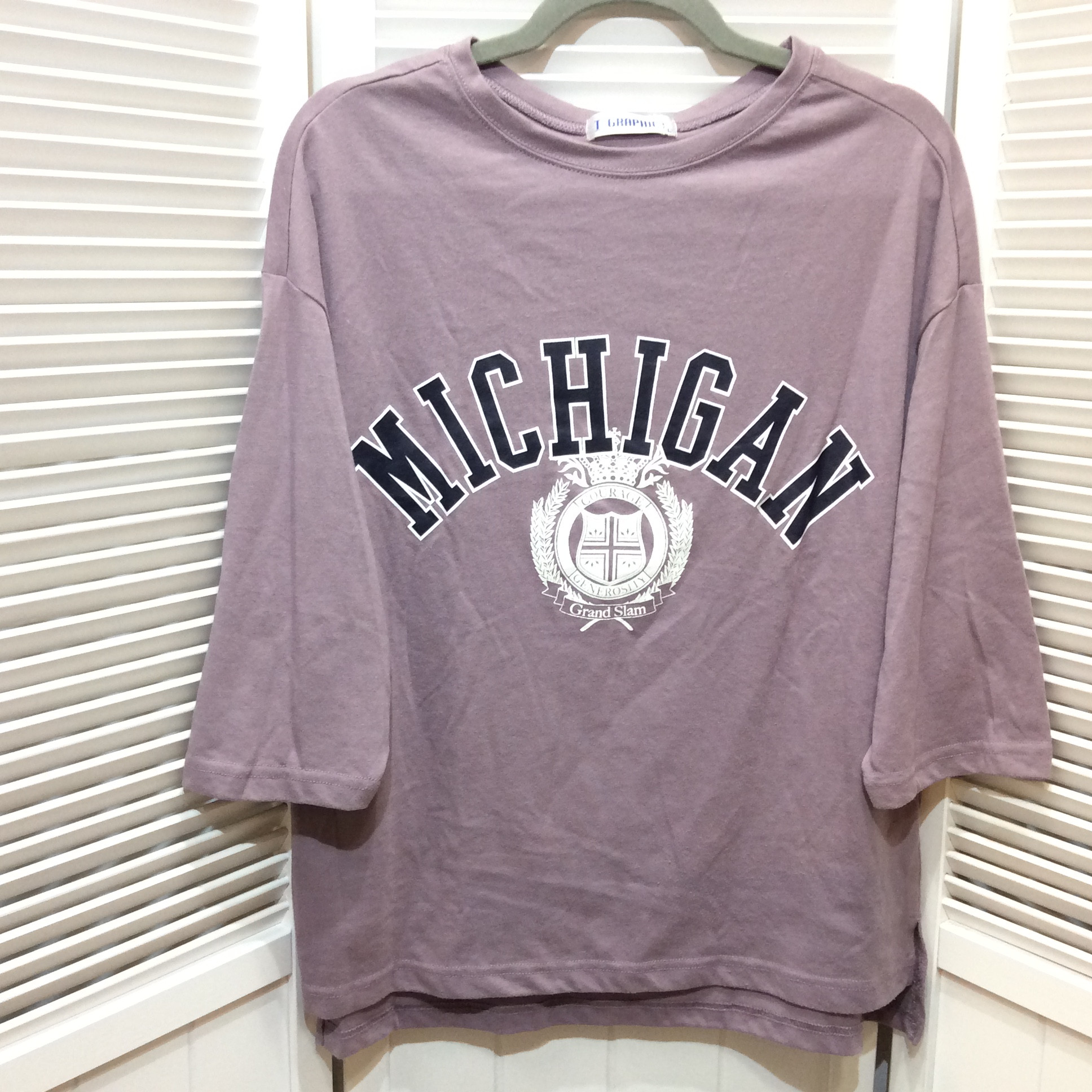 七分袖Tシャツ  L  パープルロゴ柄