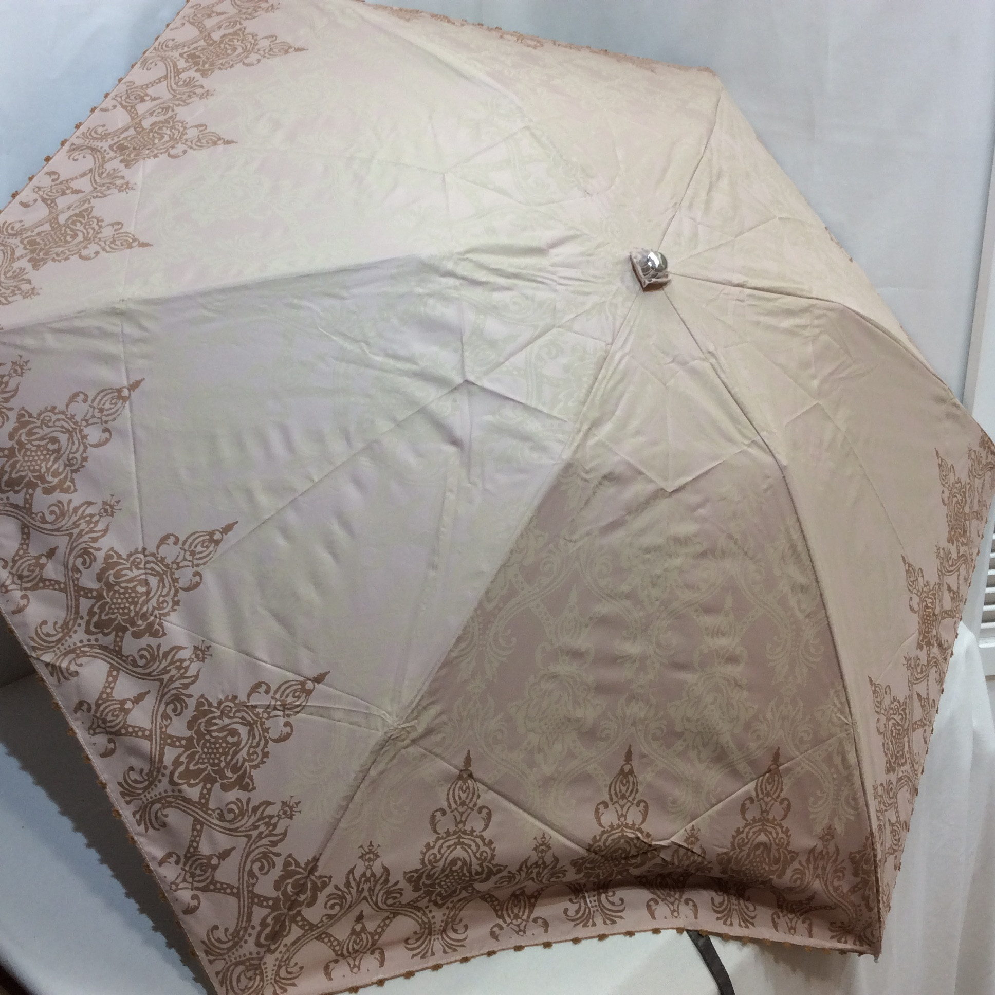 新品☆晴雨兼用折りたたみ傘 ピンクベージュ系柄