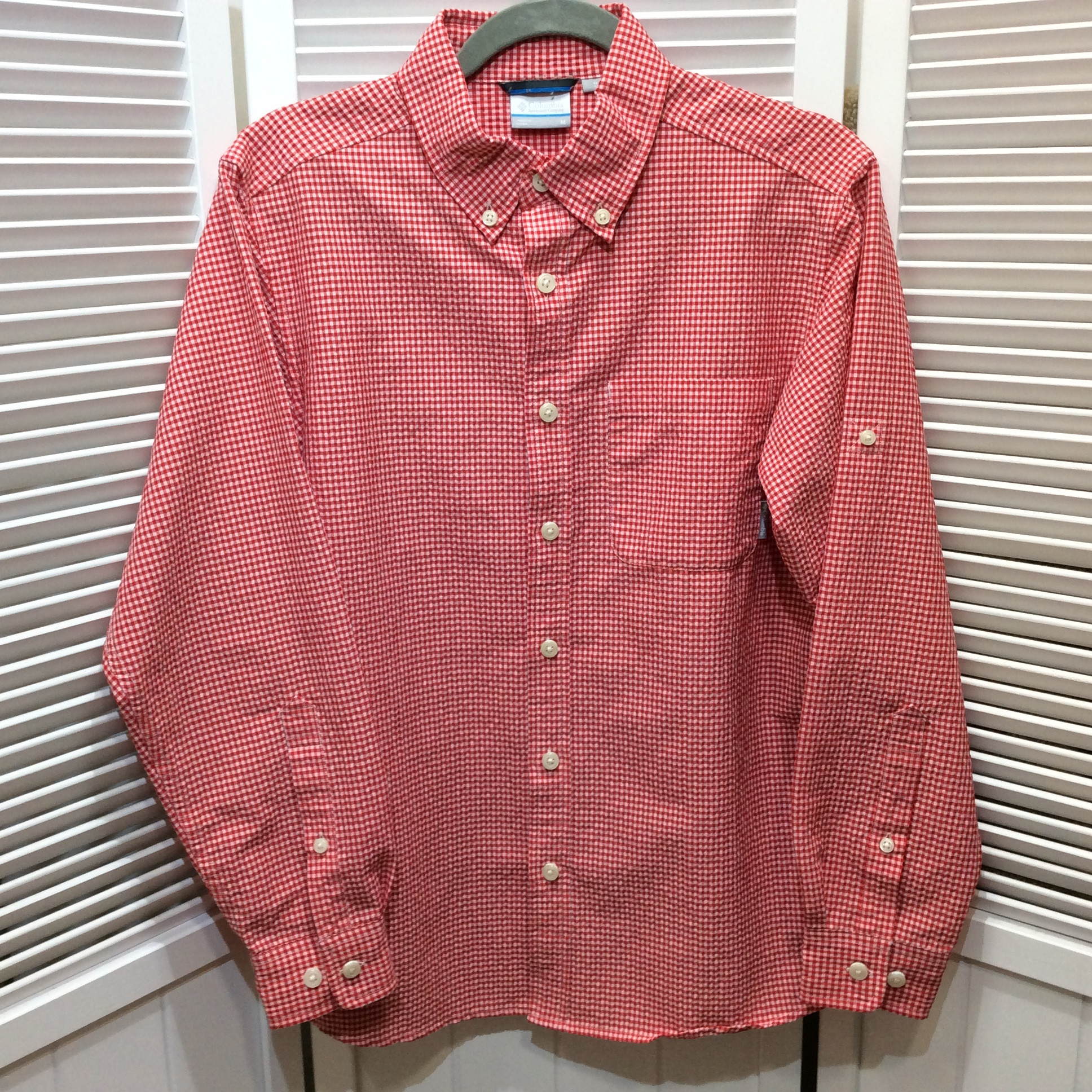 Columbia コロンビア メンズ 長袖シャツ ボタンダウン M レッド×ホワイトチェック柄