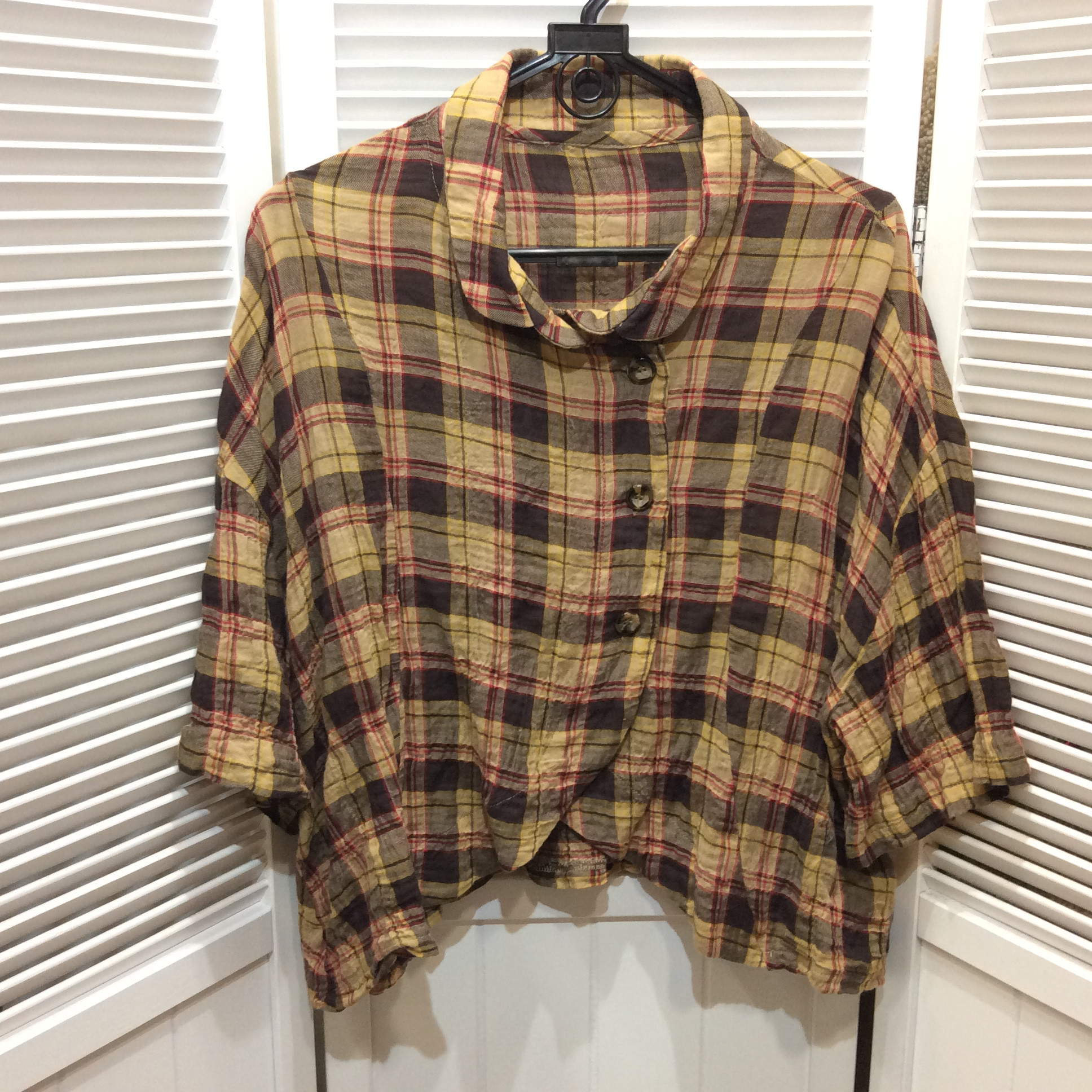 ブラウスジャケット M〜L  ベージュチェック柄