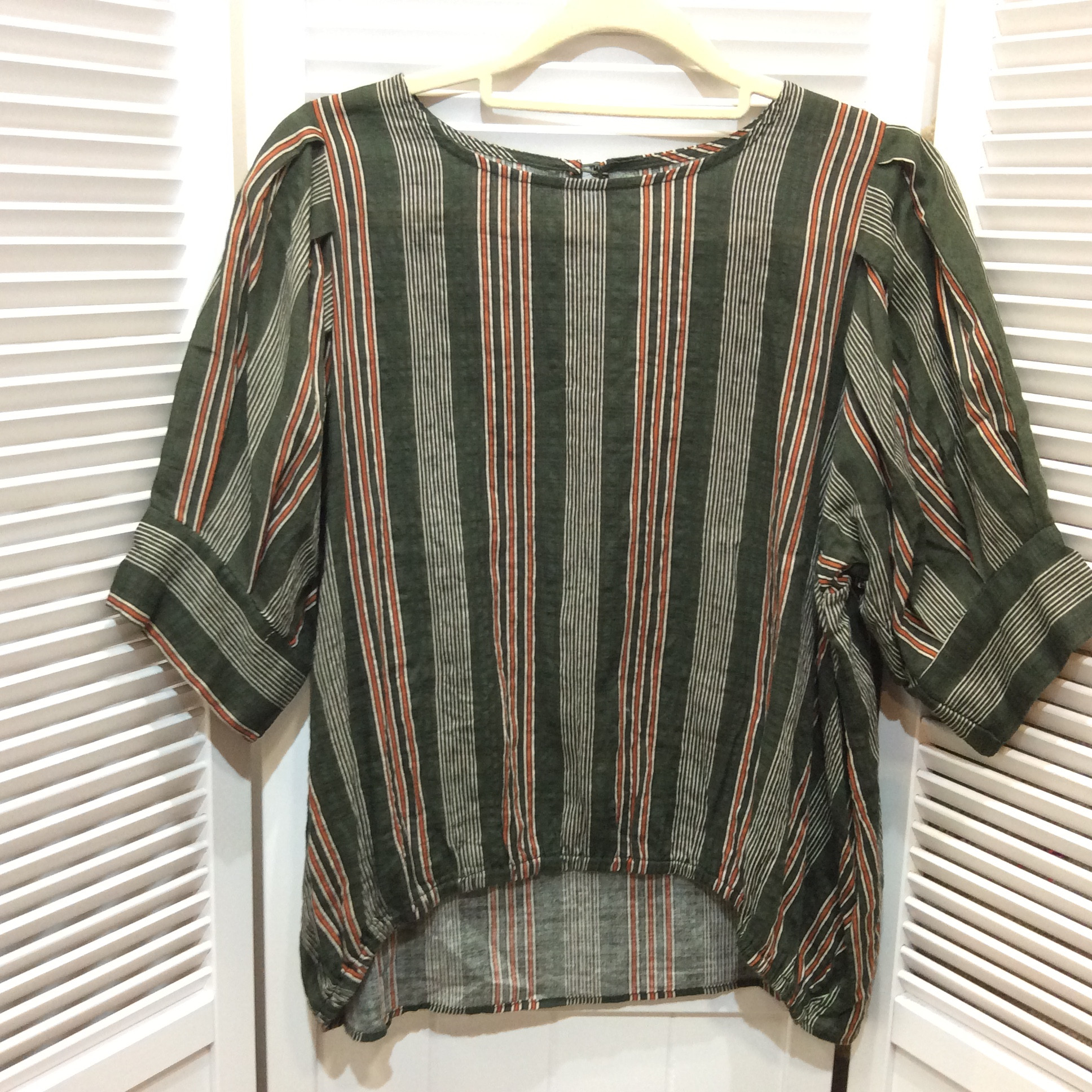五分袖ブラウス  40  カーキ／ストライプ