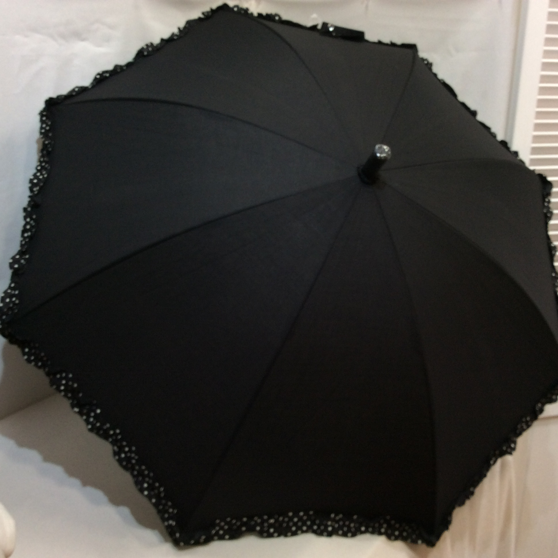 新品☆晴雨兼用傘 ブラック×ホワイトドット フリル