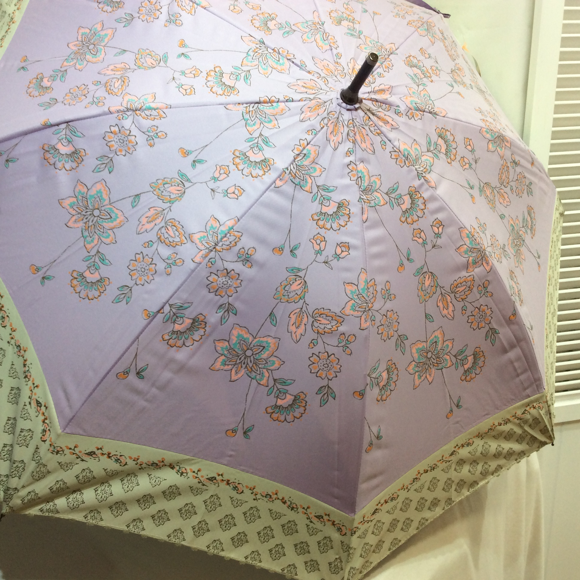 新品☆日傘 パープル花柄 ワンタッチ式 カラーコーティング加工 バンブー