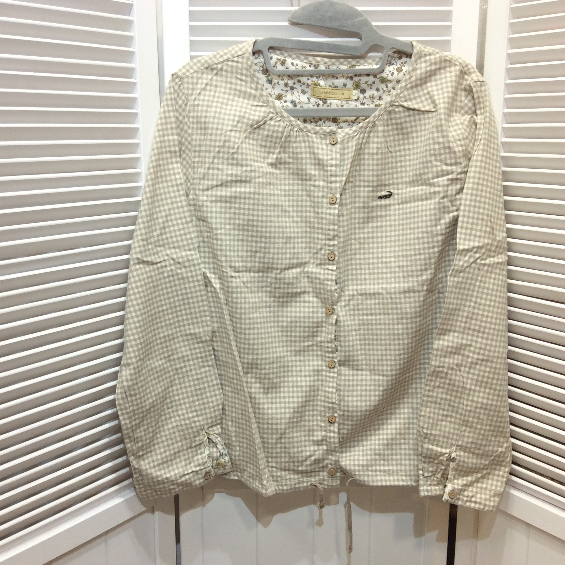 クロコダイル 長袖ブラウス L  チェック柄