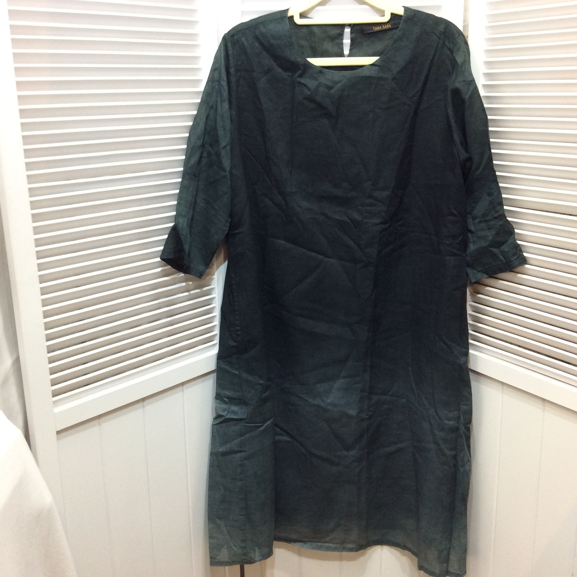 未使用 インド綿 チュニックワンピース フリーサイズ  モスグリーン／グラデーション柄