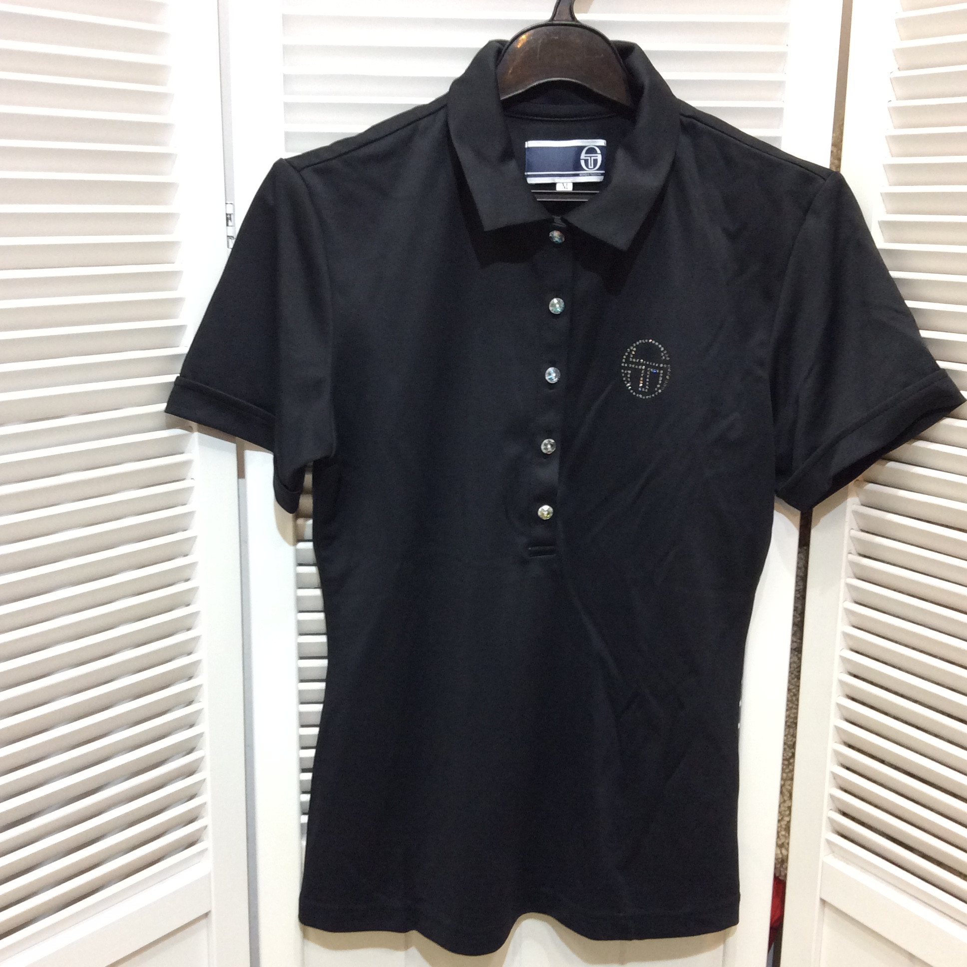 アシックス ポロシャツ M  黒／ラインストーンデザイン