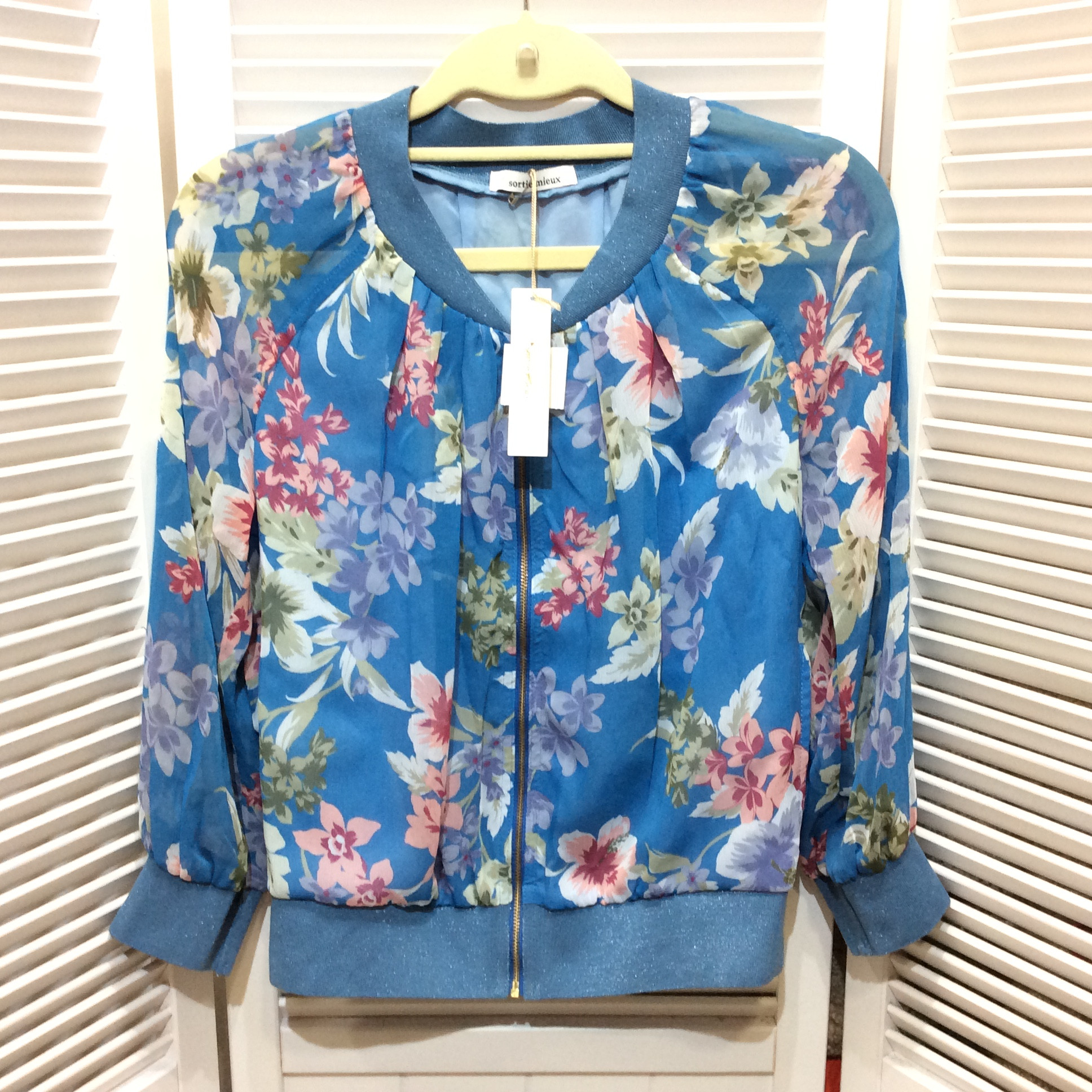 未使用☆sortie mieux ソルティーミュー レディース シフォン ジップアップ 1 ブルー 花柄 グラン山貴