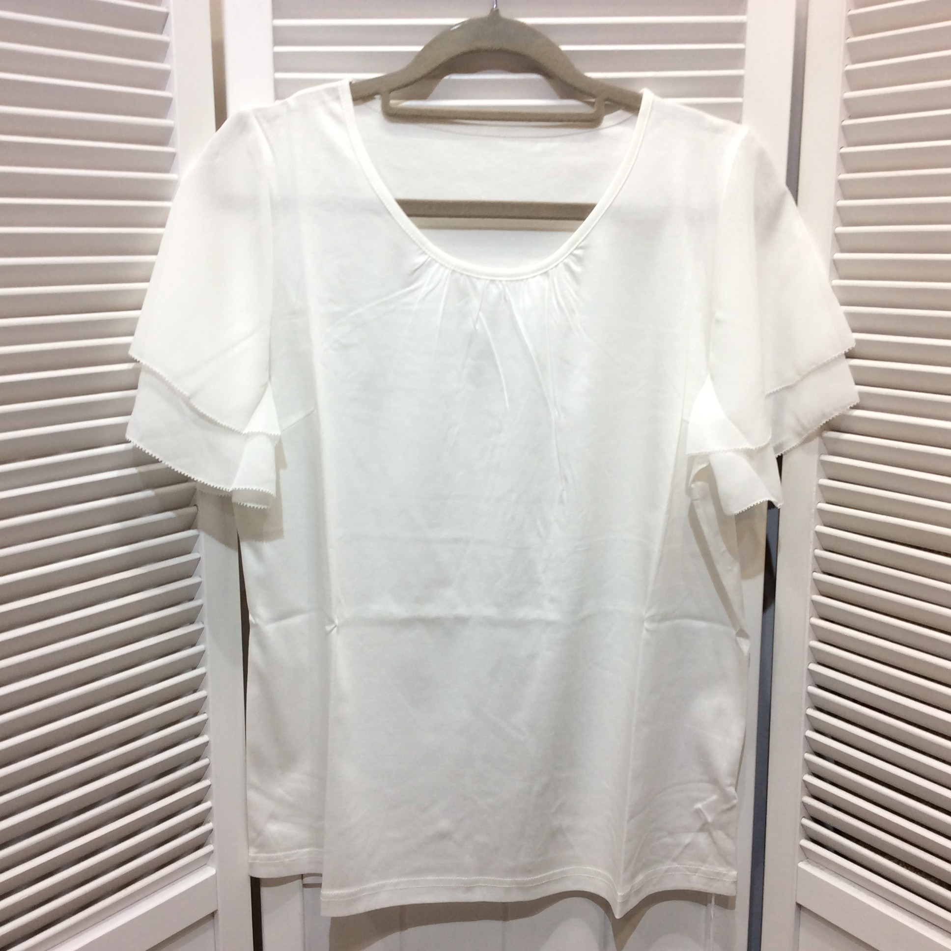 新品☆ダブルシフォンスリーブプルオーバー エニワイズ加工 LL オフホワイト 半袖