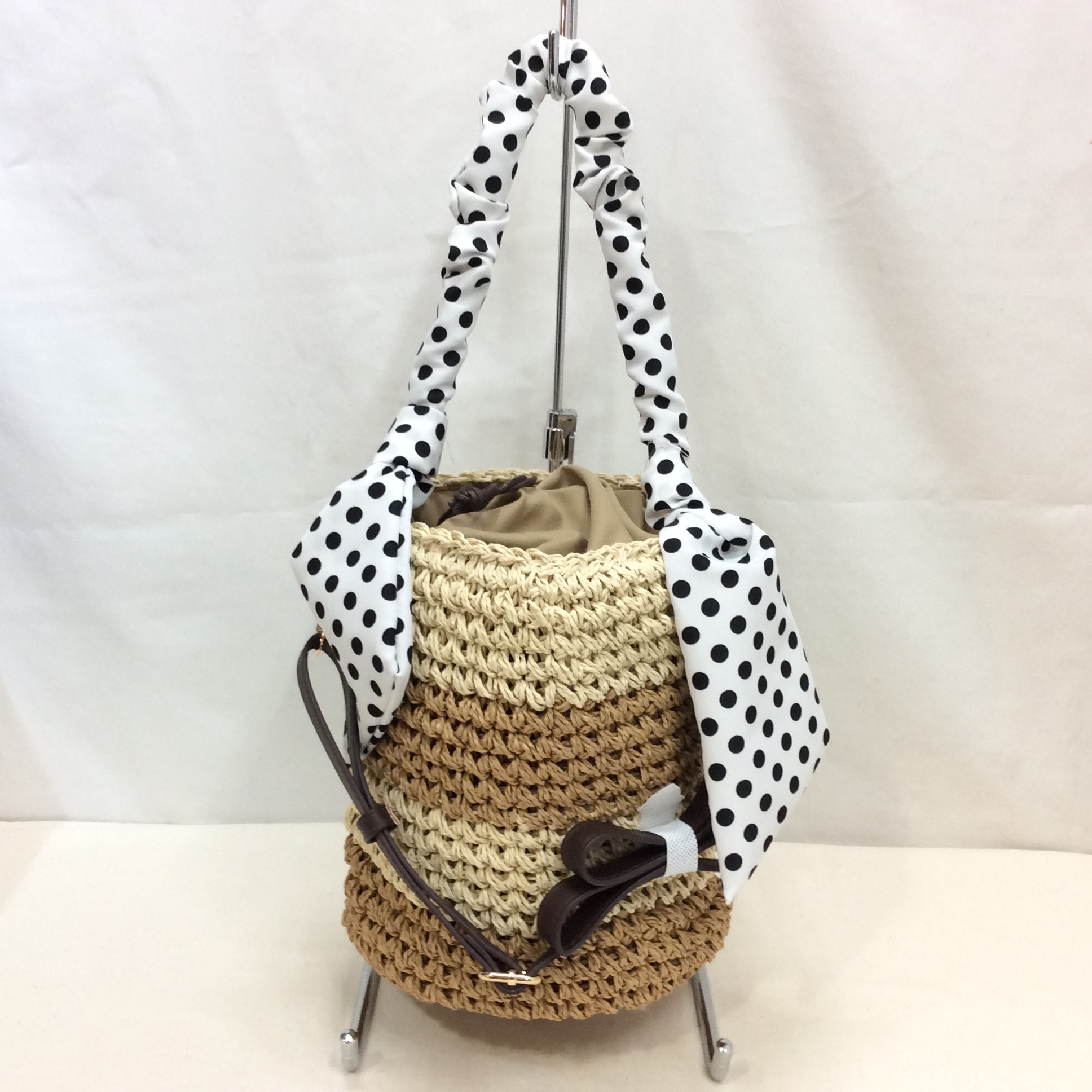 新品☆Via Demizon ビアデミゾン ボーダー柄の小ぶりの2WAYショルダーカゴバッグ