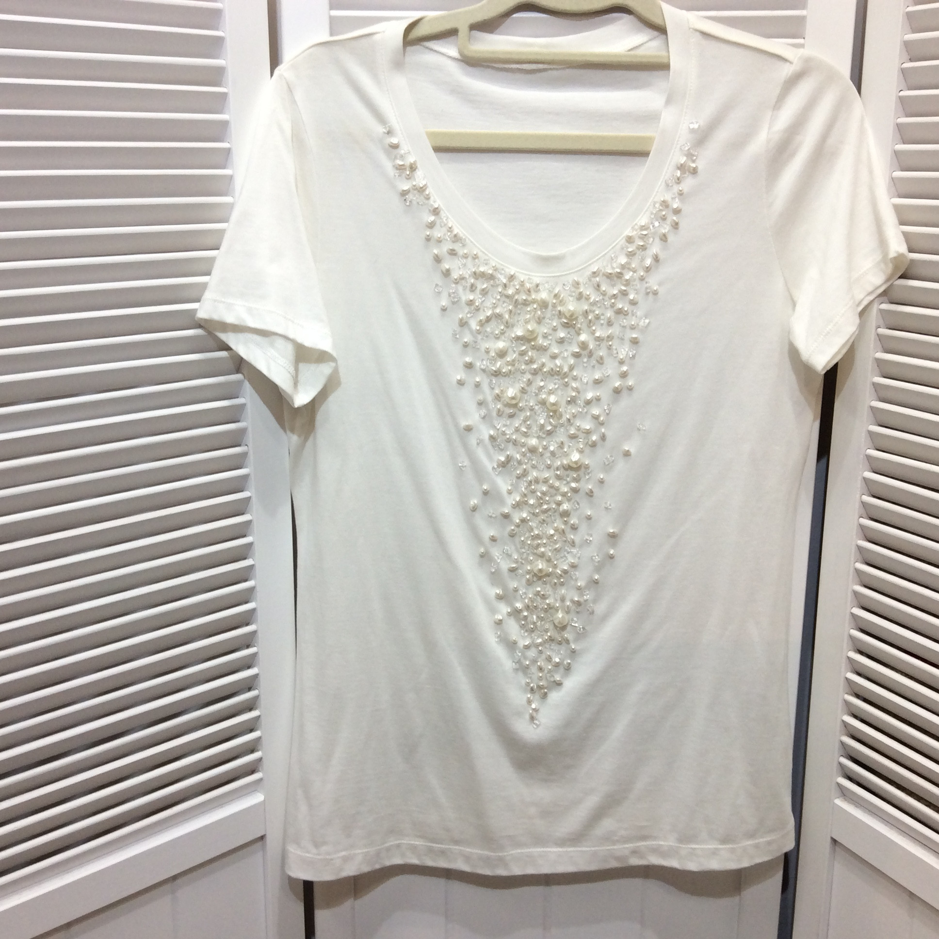 BASILE28  ビーズ付きTシャツ  40  ホワイト