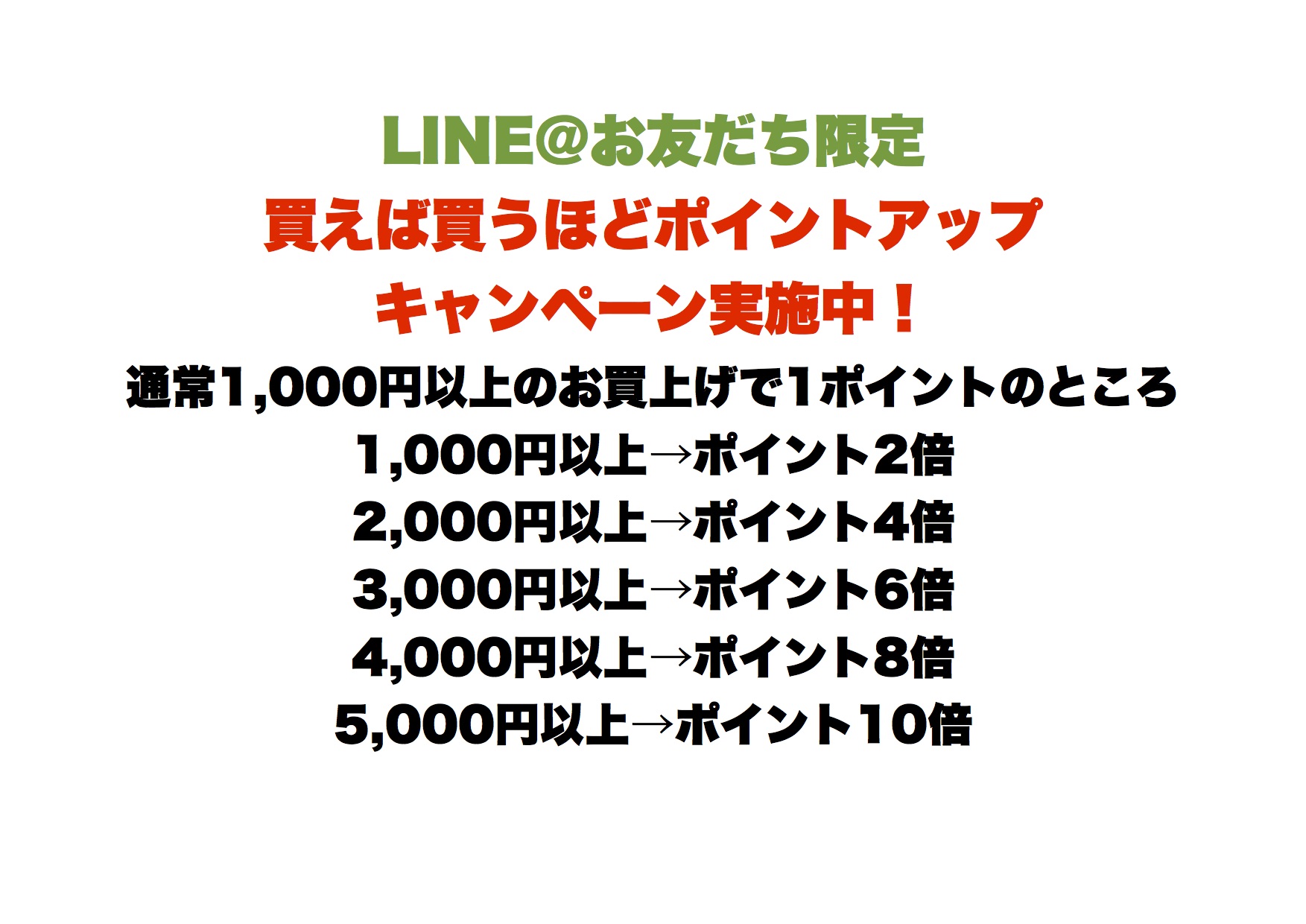 LINE@お友だち限定 買えば買うほどポイントアップキャンペーン