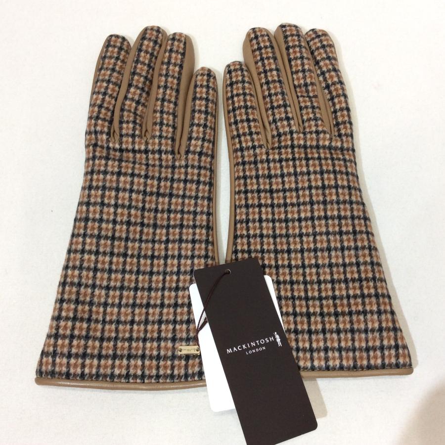 値下げ❗️未使用☆MACKINTOSH LONDON マッキントッシュ ロンドン レディース 羊毛×カシミヤ×羊革 手袋 ベージュチェック柄